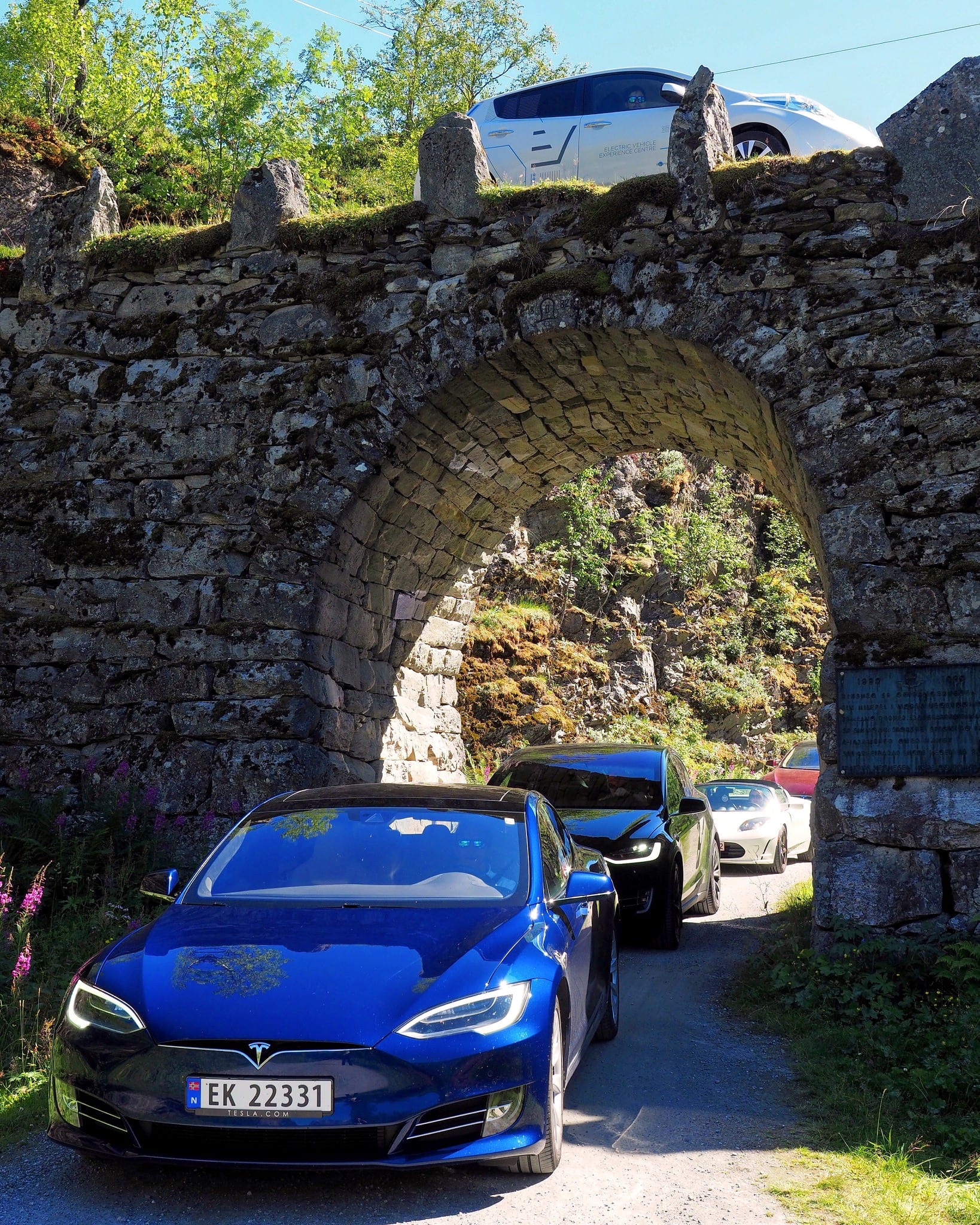 Norway bridge BMW Tesla Nissan summer challenges