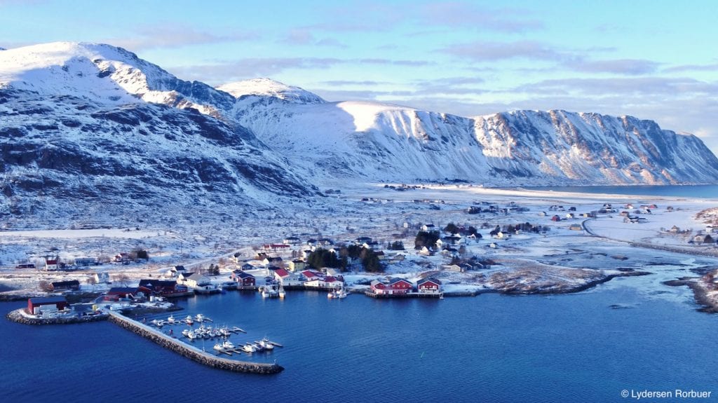 Lydersen Lofoten village and mountains