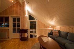 upstairs loft living room soft lighting fishermens rorbuer cabin in svolvær lofoten norway