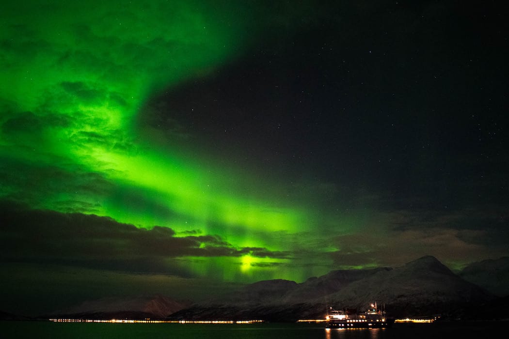 northern lights cruise aurora borealis above in sky